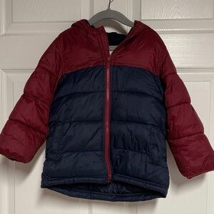 Kids Two-Tone Puffer Jacket - burgundy and Blue
